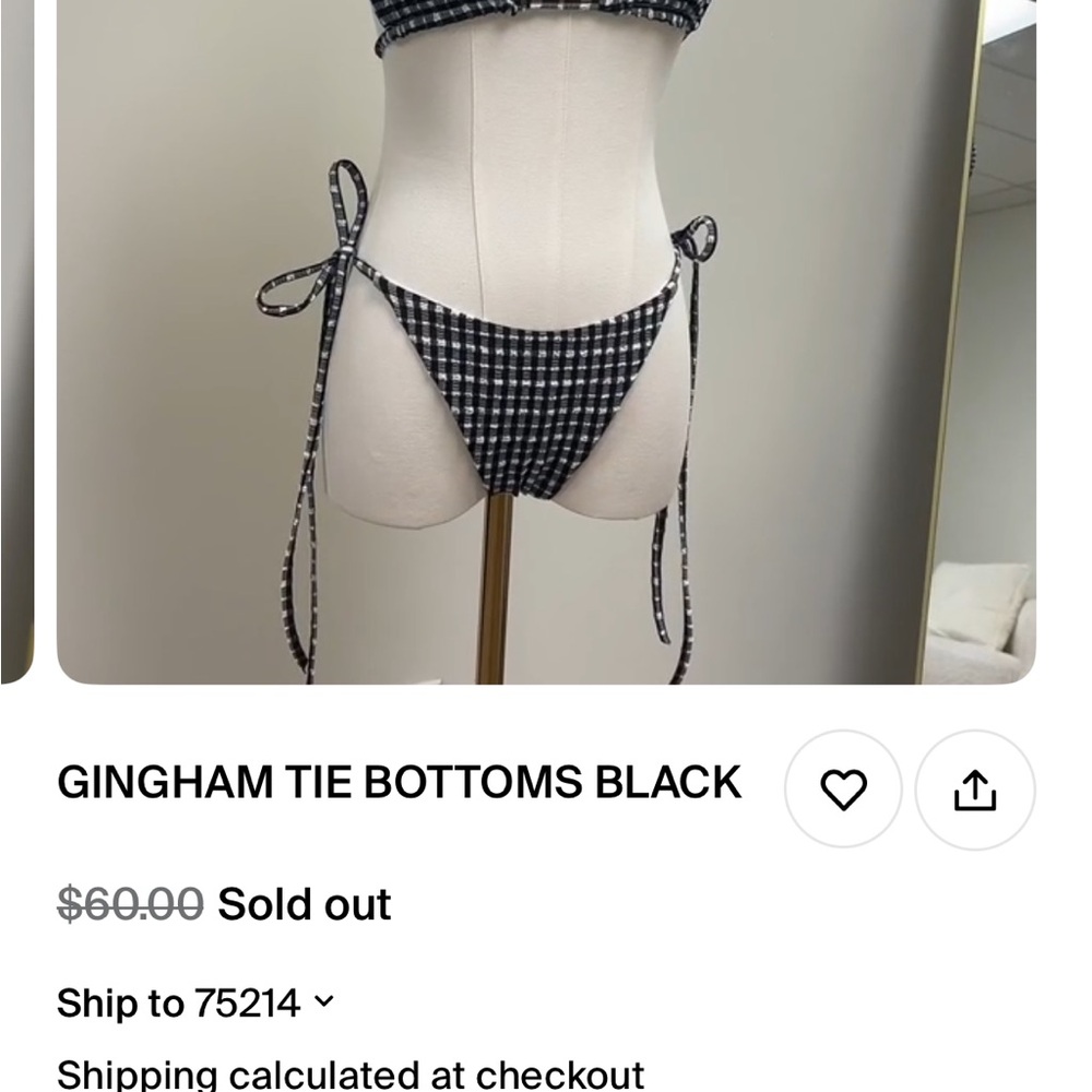 Nessy Swimwear Gingham Tie Bottoms size L - Picture 6 of 6